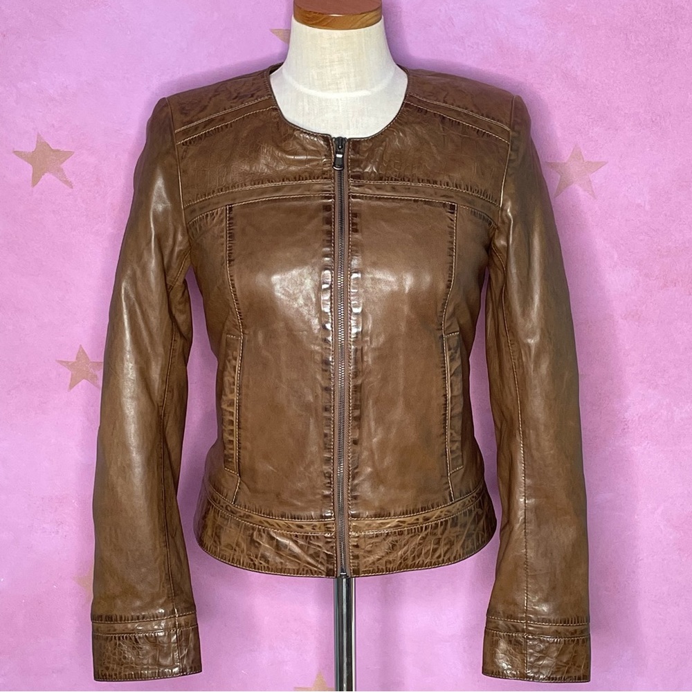 Bod & Christensen Brown Leather Moto Jacket Small